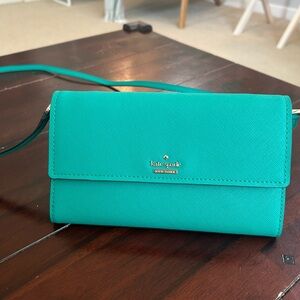 Kate Spade Teal Green Crossbody Wallet with Removable Strap